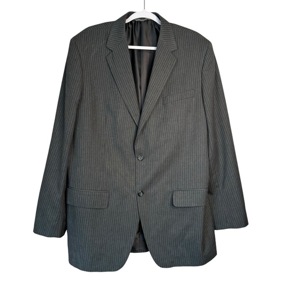Merona Mens Modern Fit 44L Suit Jacket Blazer Gray Pinstripe - Picture 1 of 9